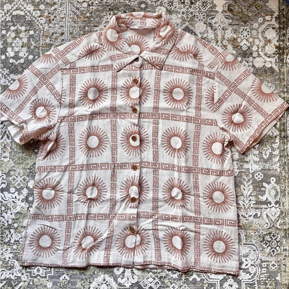 Jane and Delancey Sun Patterned Blouse - Cream and Brown